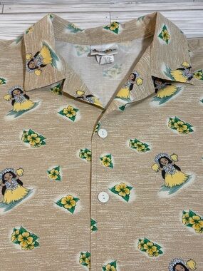 Walt Disney World Hawaiian Shirt XL Hula Girl Aloha Button Up Made USA